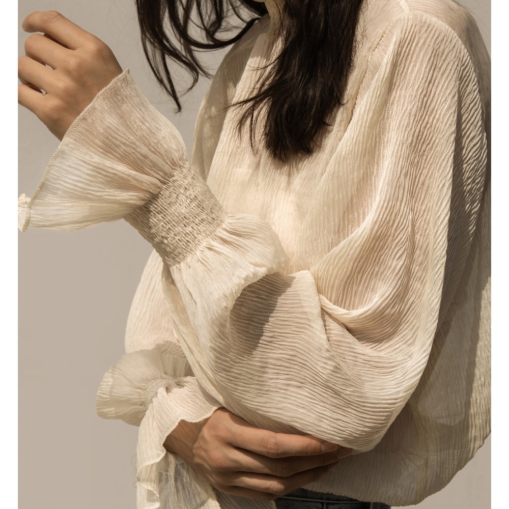 Oak + Fort SHEER RUFFLE NECK BLOUSE
